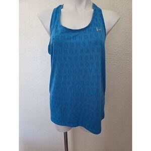 Under Armour Womens Blue Wordmark Mesh Racerback Tank Top Loose Fit Large LG